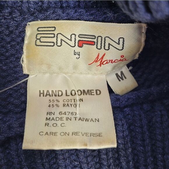 VINTAGE 90s navy blue sequined snowflake turtleneck hand loomed sweater M - Picture 4 of 9